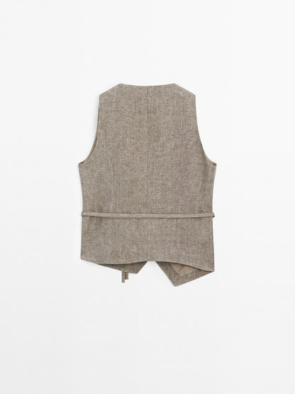 100% linen short double-breasted waistcoat