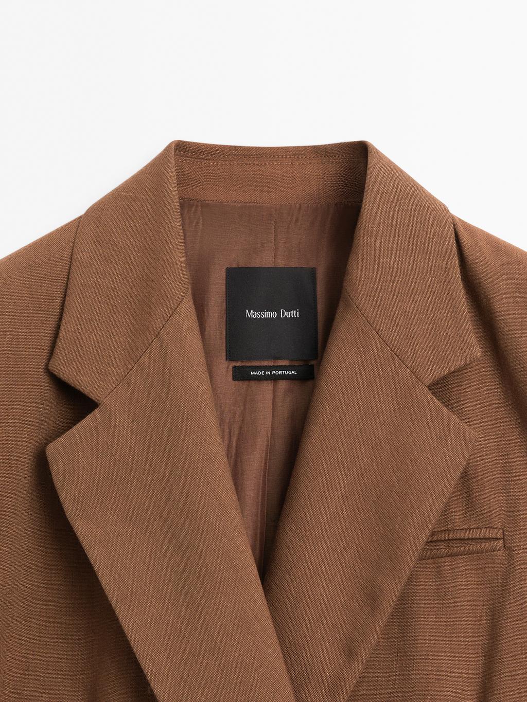 Double-breasted linen blend blazer