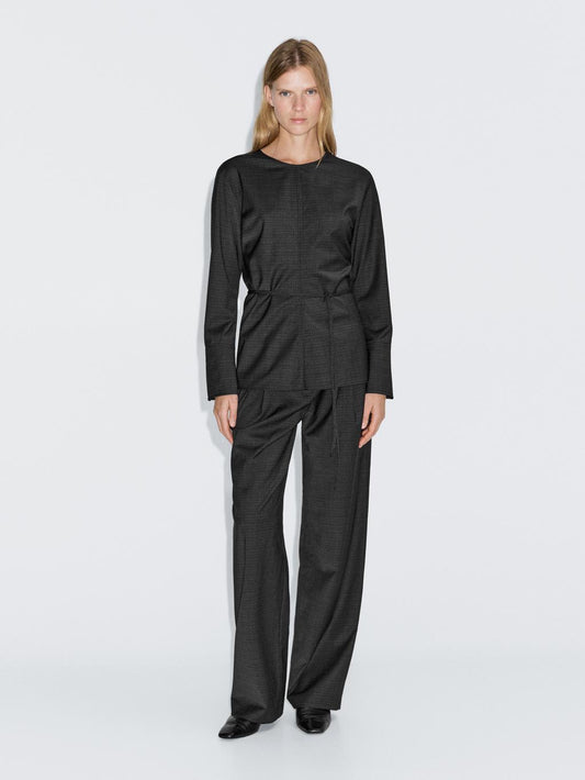 Wool blend blouse with belt