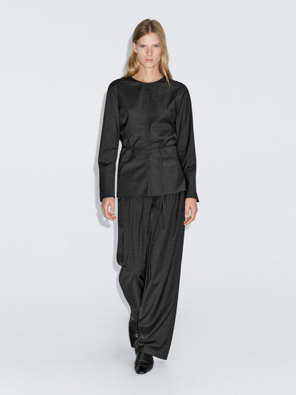 Wool blend blouse with belt