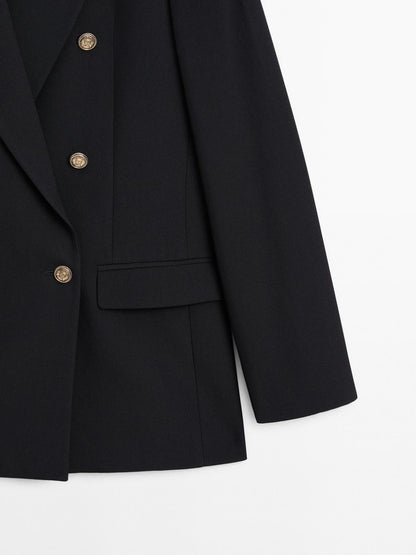 Wool blend blazer with gold buttons