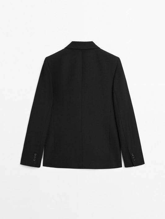 Cropped wool blend double-breasted blazer