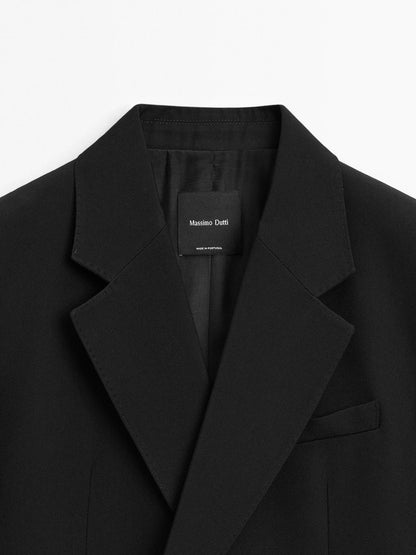 Cropped wool blend double-breasted blazer