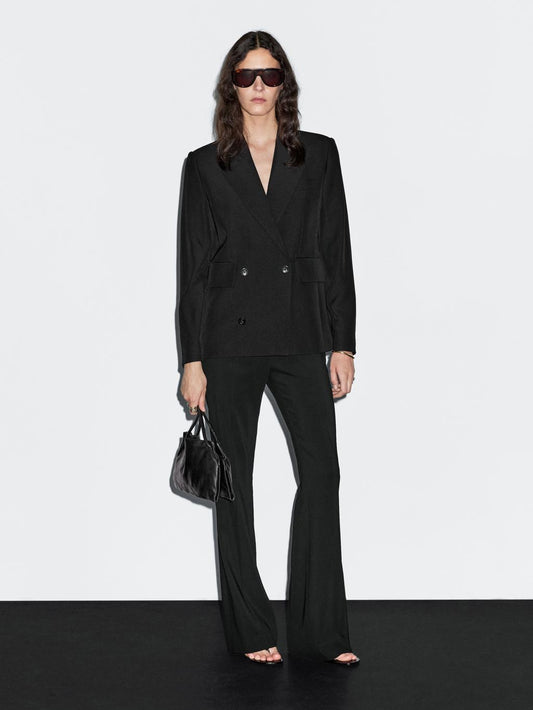 Cropped wool blend double-breasted blazer