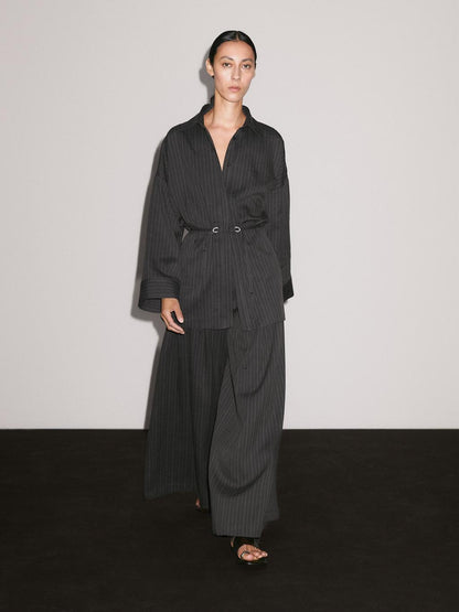 Striped overshirt with buckles