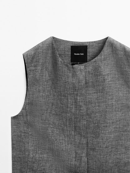 Short linen blend waistcoat