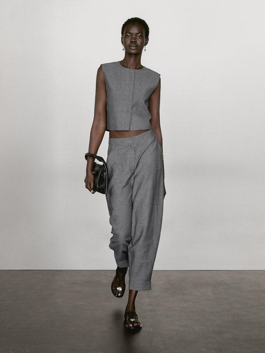 Short linen blend waistcoat