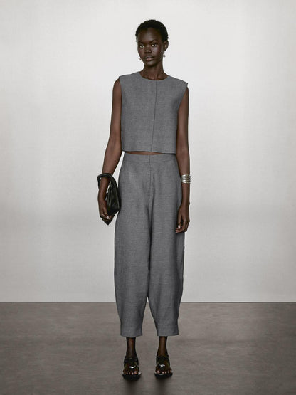 Short linen blend waistcoat