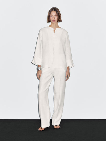 100% linen kimono with button detail