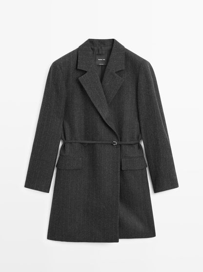 Long striped wool blend blazer