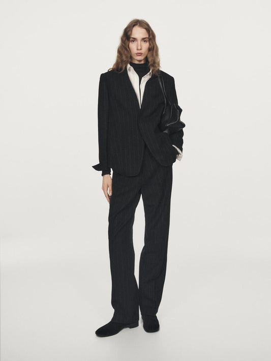 Pinstripe lapelless blazer