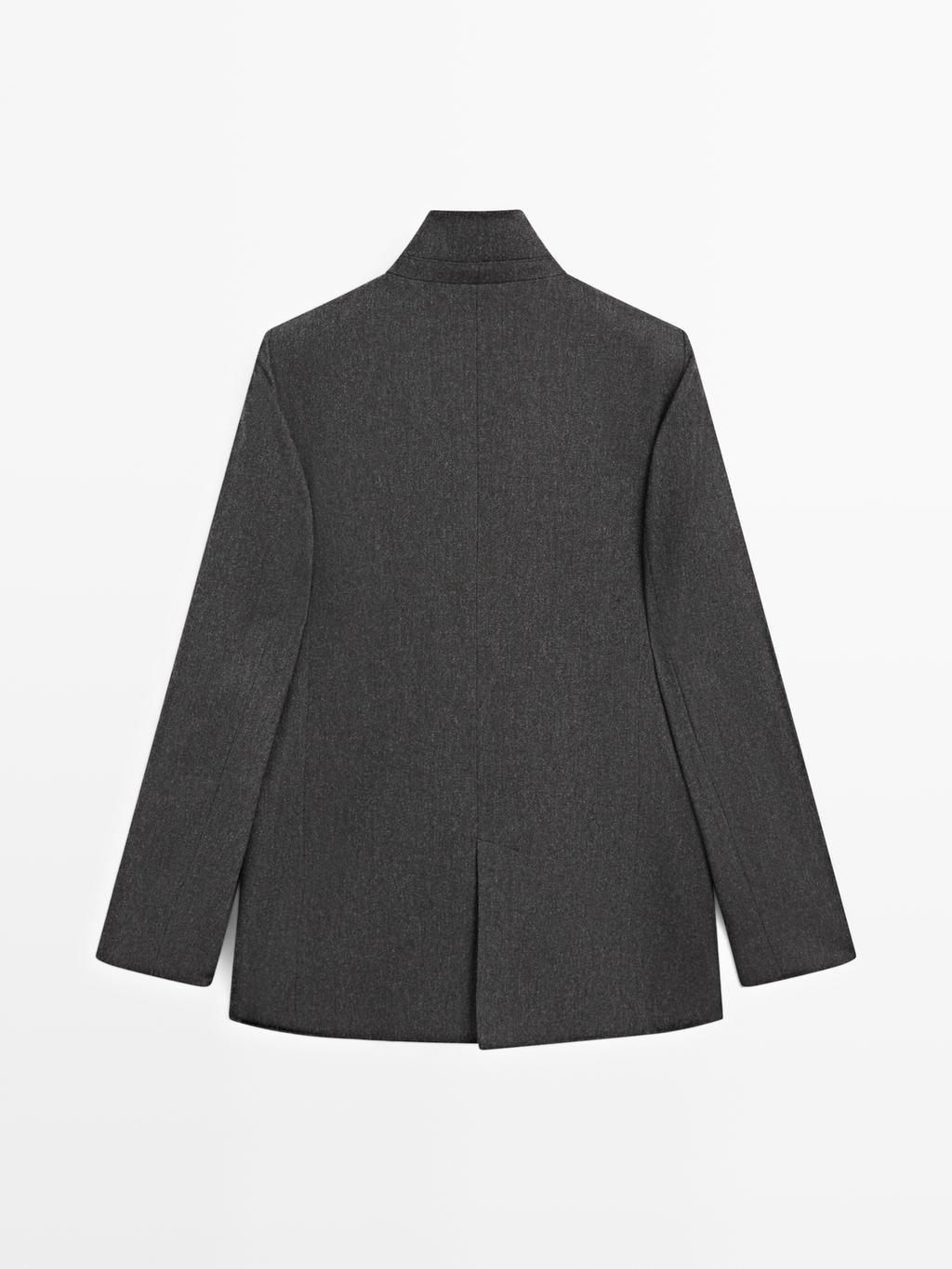 Wool blend three-button blazer