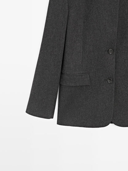 Wool blend three-button blazer