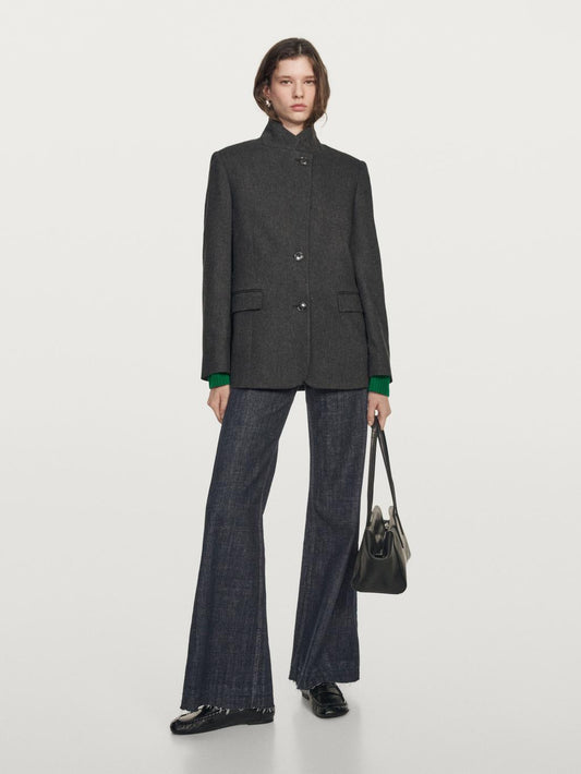 Wool blend three-button blazer