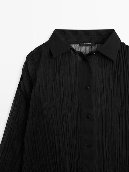 Long pleated loose-fitting shirt