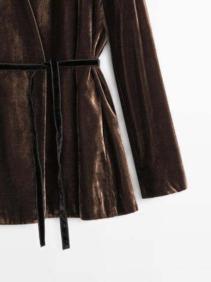 Velvet blazer with tie detail