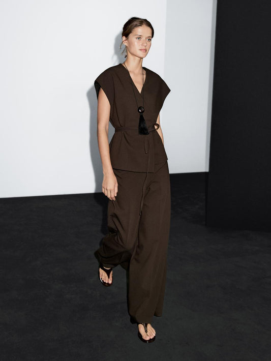 Crossover kimono with ties