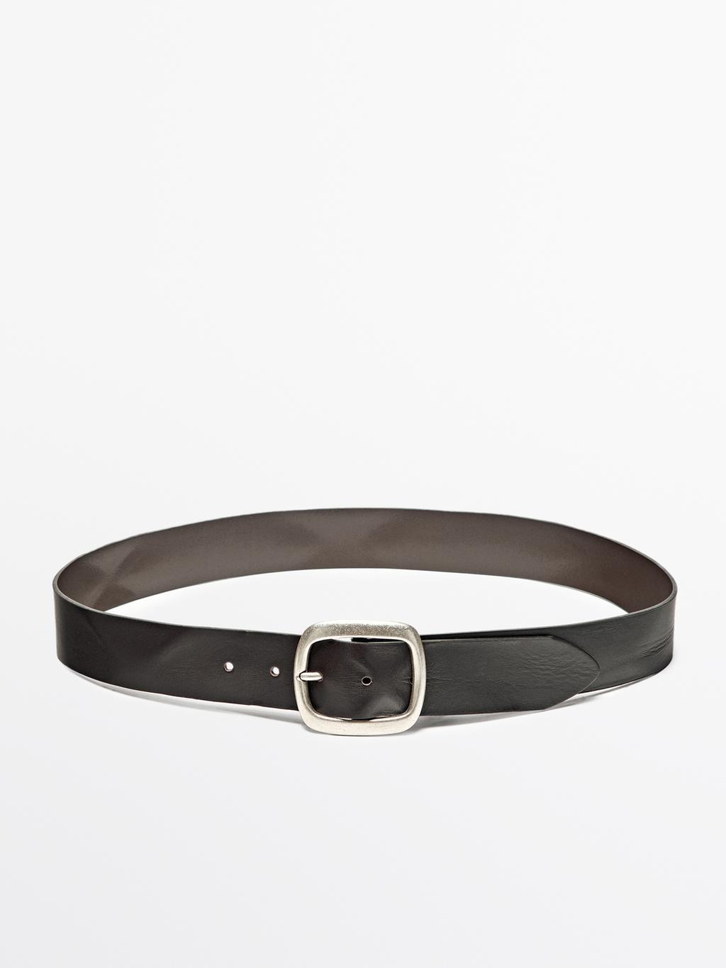 Nappa leather belt with rounded buckle