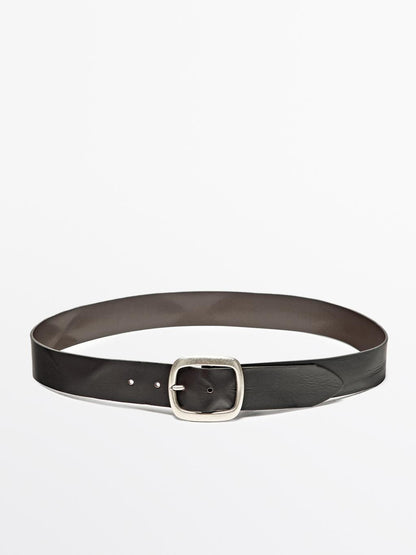 Nappa leather belt with rounded buckle