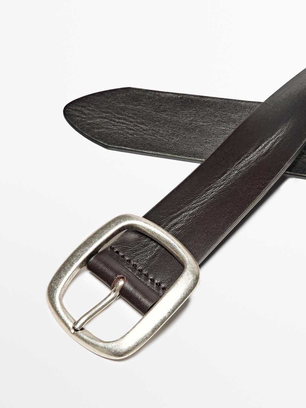Nappa leather belt with rounded buckle