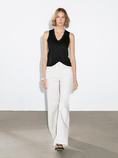 Mercerised cotton V-neck T-shirt