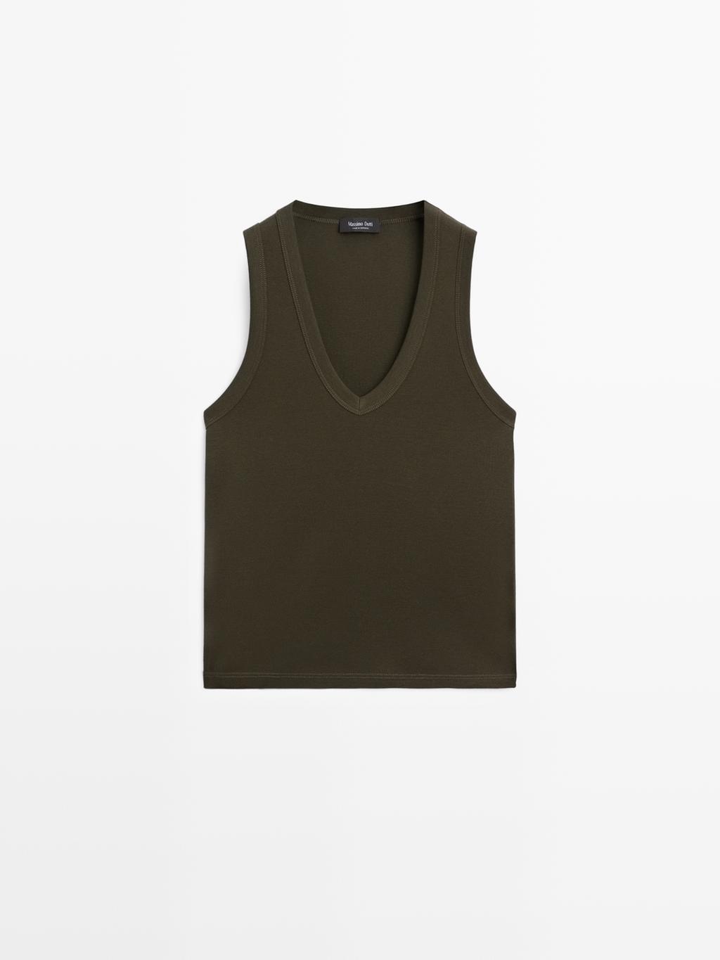 100% cotton strappy V-neck T-shirt