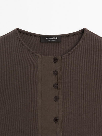 Cotton blend T-shirt with chest detail