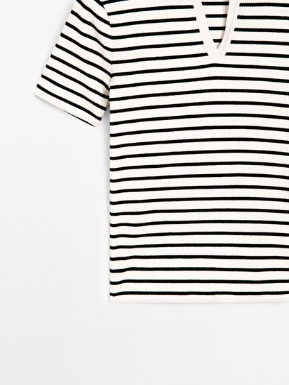 Striped cotton blend polo T-shirt