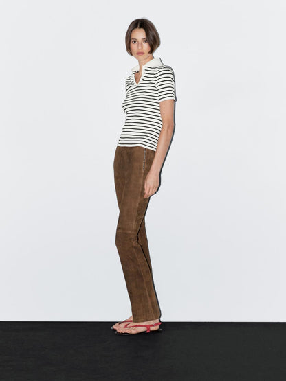 Striped cotton blend polo T-shirt