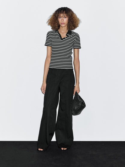Striped cotton blend polo T-shirt