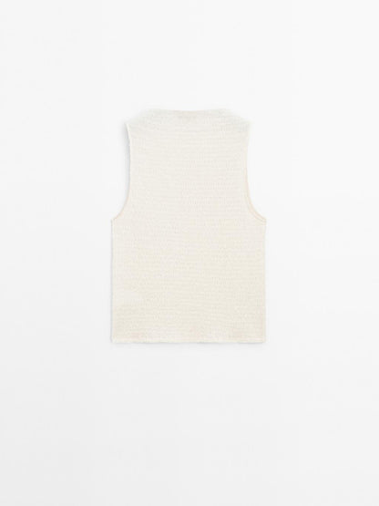 Textured cotton blend top