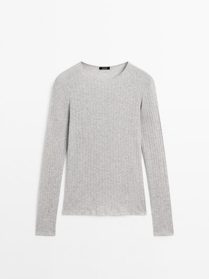 Cotton blend T-shirt with openwork detail