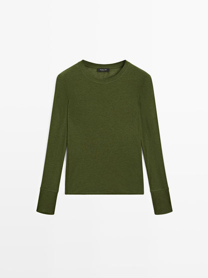 Long sleeve T-shirt with ribbed trims