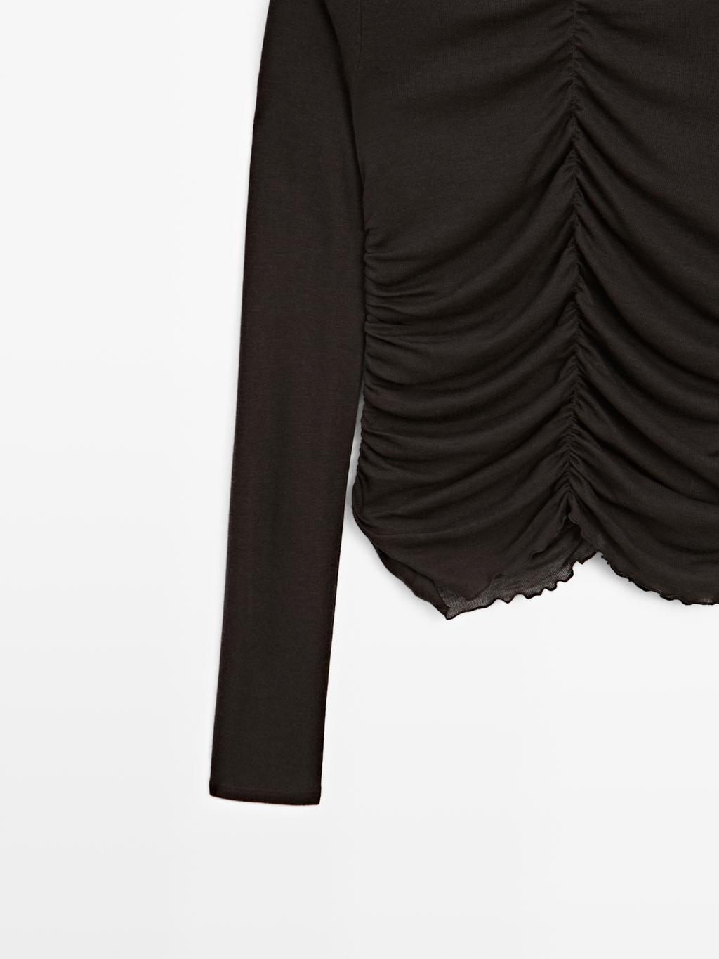 Gathered long sleeve T-shirt