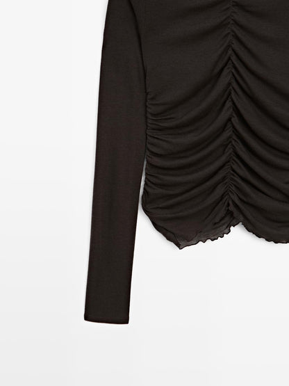 Gathered long sleeve T-shirt