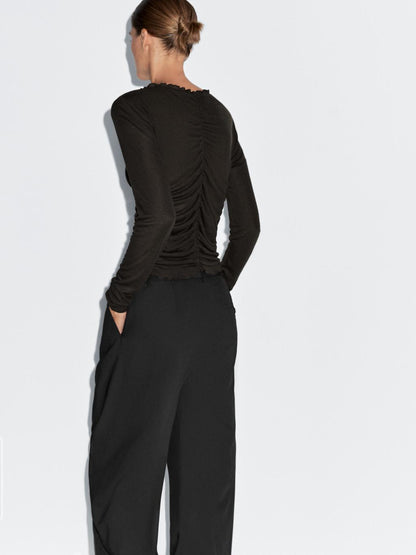 Gathered long sleeve T-shirt