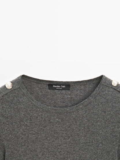Knit T-shirt with shoulder detail