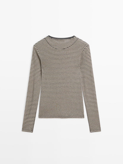 Long-sleeve cotton blend T-shirt