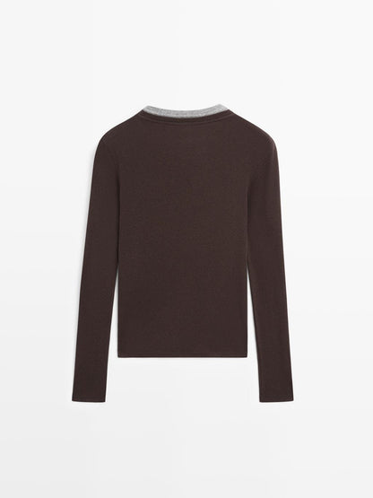 Double collar cotton blend T-shirt