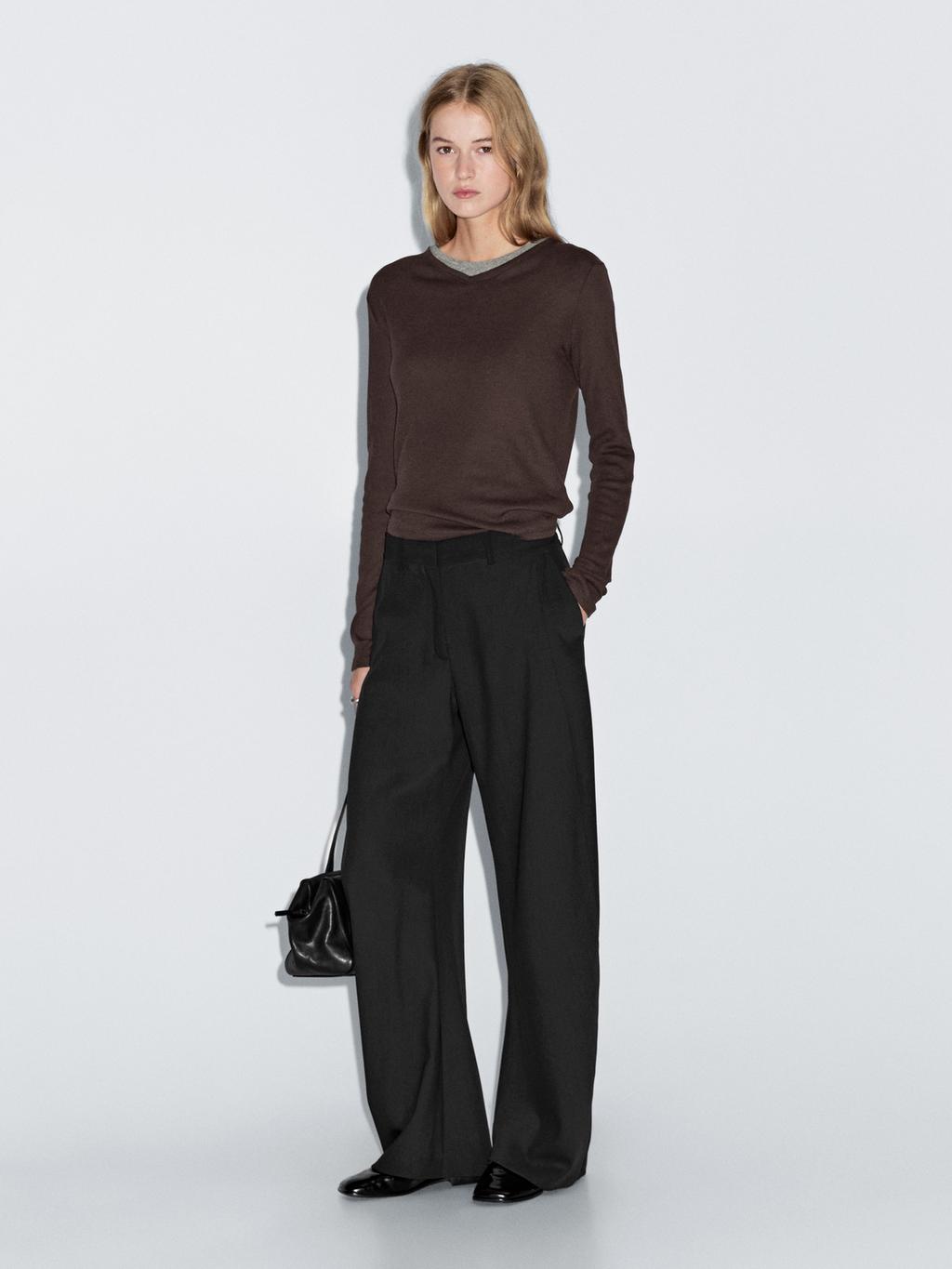 Double collar cotton blend T-shirt