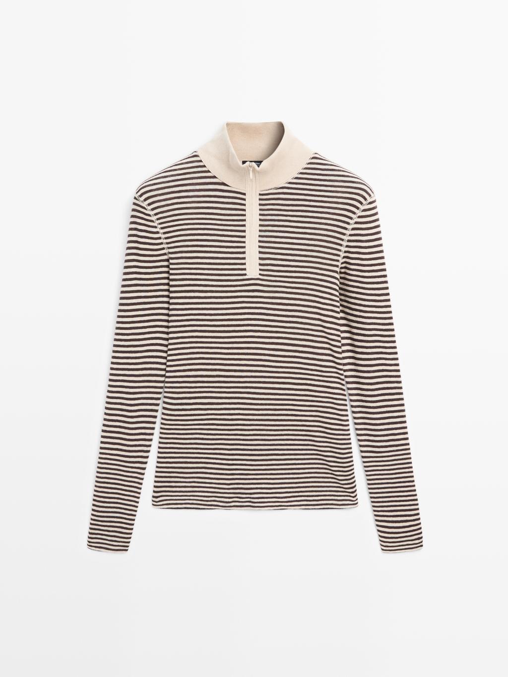 Striped fine knit quarter-zip sweater