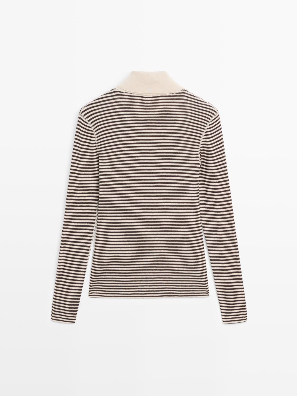 Striped fine knit quarter-zip sweater
