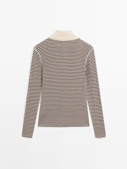 Striped fine knit quarter-zip sweater