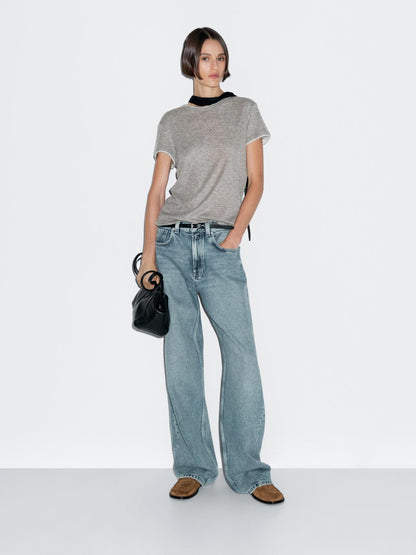 Short sleeve T-shirt with double trim