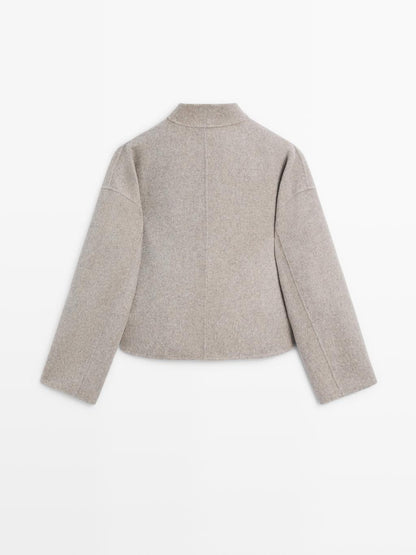 Short wool blend coat with high collar