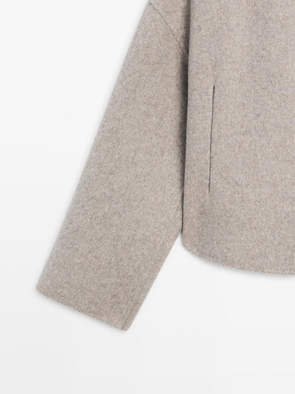 Short wool blend coat with high collar