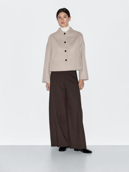 Short wool blend coat with high collar