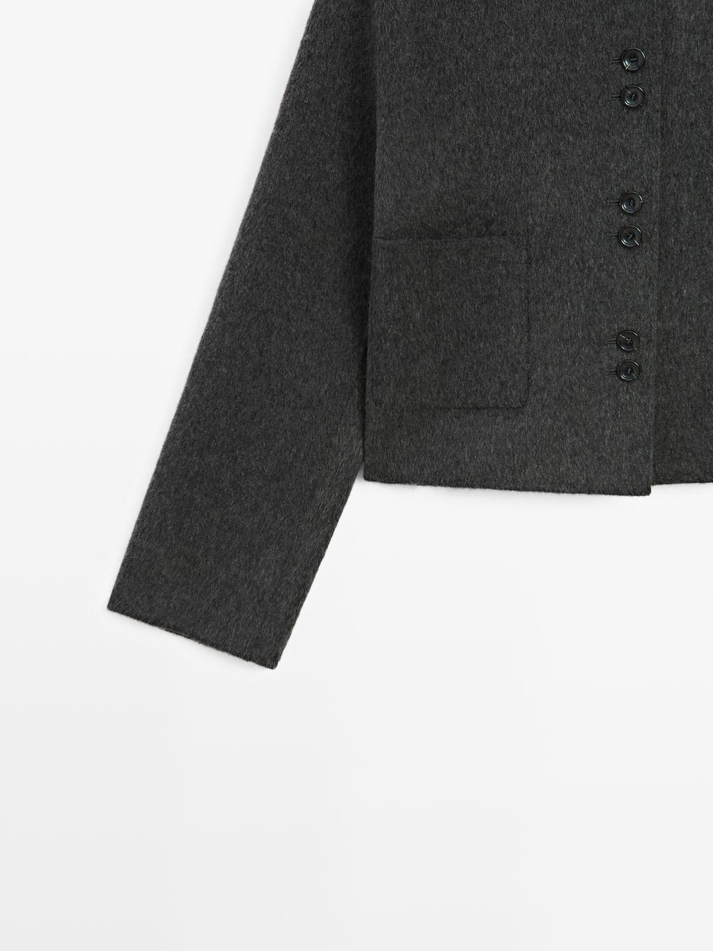 Short double-breasted wool blend jacket