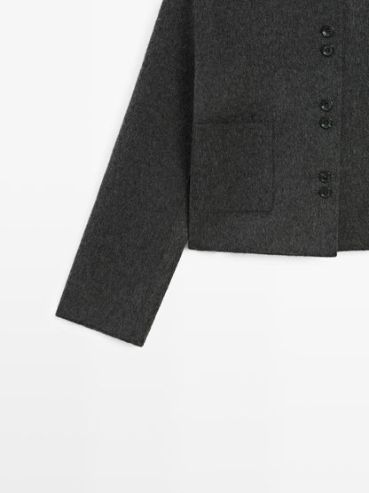 Short double-breasted wool blend jacket