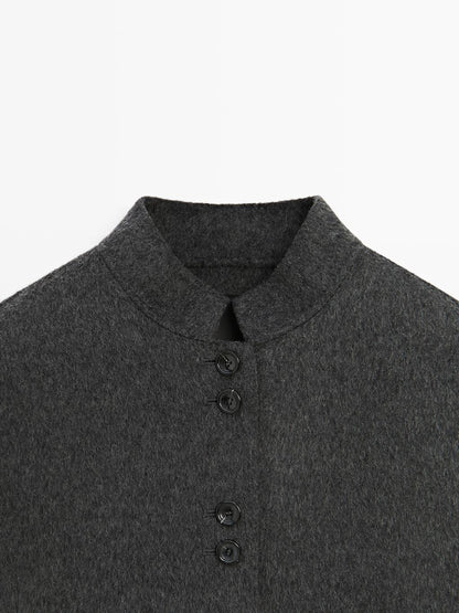 Short double-breasted wool blend jacket